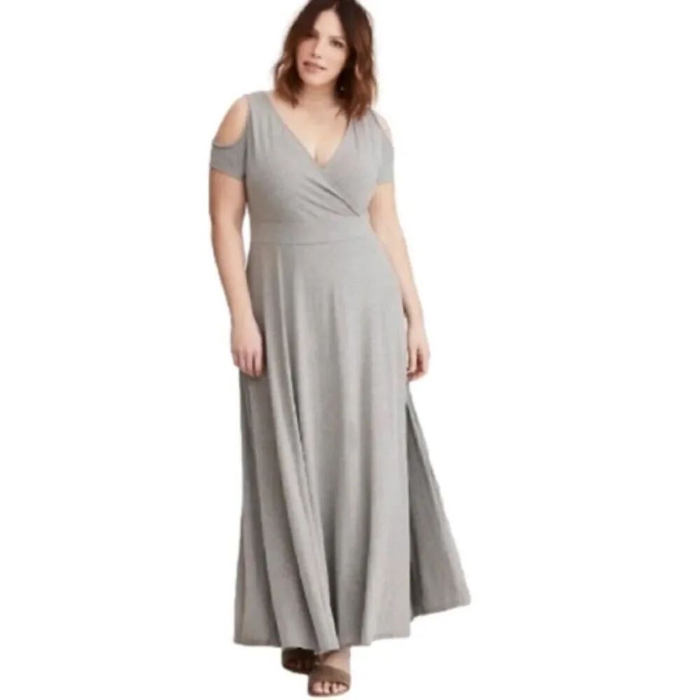 ✨Torrid Heather Gray Cold Shoulder Surplice Maxi Sz 3X Dress✨